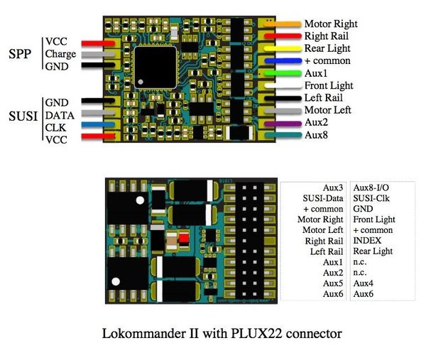 trainOmatic  Lokdecoder Lokommander II Mini W22M mit Kabel  PluX22 02010229